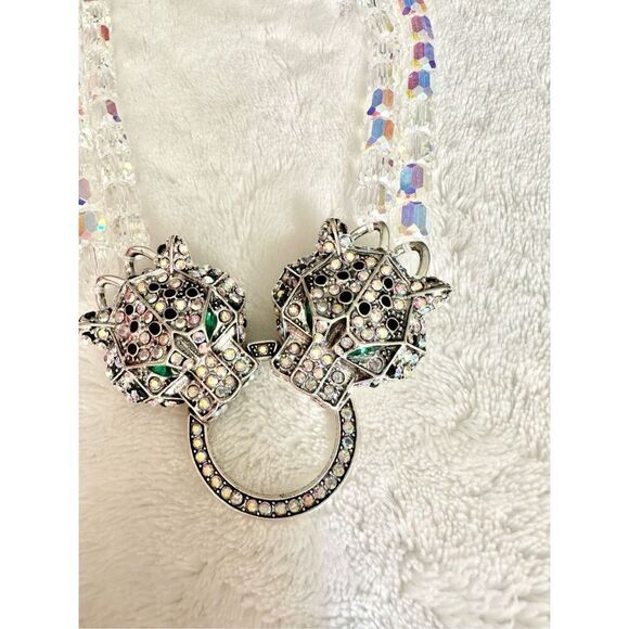 EYE CANDY LUXE Collection Aurora Borealis Dual Crystal Cube Panther Necklace NWT - Picture 3 of 8